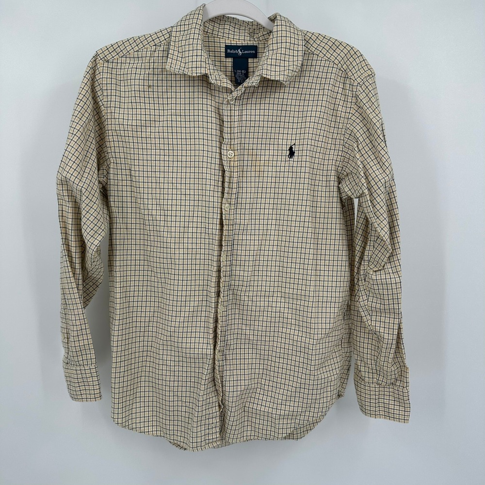 Ralph Lauren Boy Preppy Plaid Cotton Button Down Shirt Size L Large 14-16 School